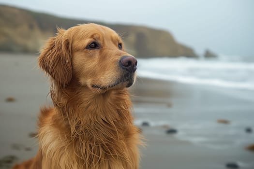 Happy golden retriever on the beach