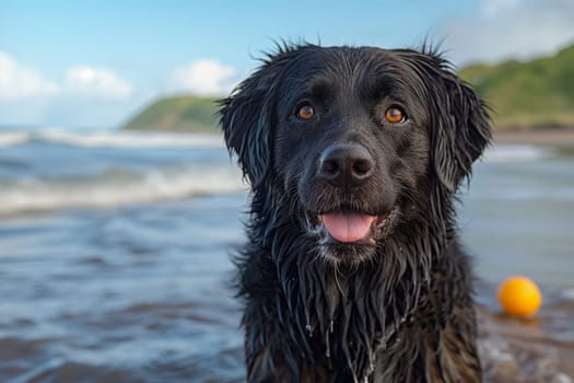 Happy dog at the beach in a sunny day on holiday at summer