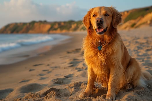 Happy golden retriever on the beach