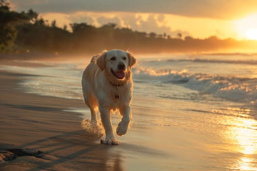 Happy dog running on the beach