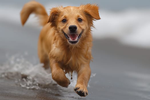 Happy dog enjoying the beach at summer