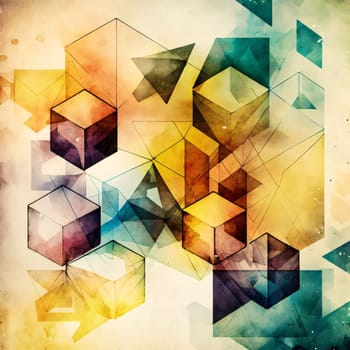 Abstract background design: Abstract geometric watercolor background with triangles and dots. Watercolor illustration.