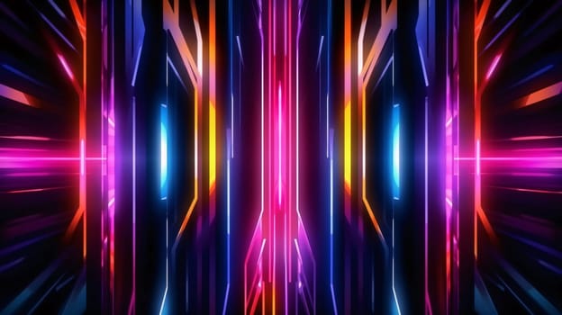 Abstract background design: Neon tunnel with lights and stripes. 3d rendering background.