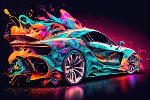 Abstract background design: Abstract sport car with colorful splashes on black background. Vector illustration