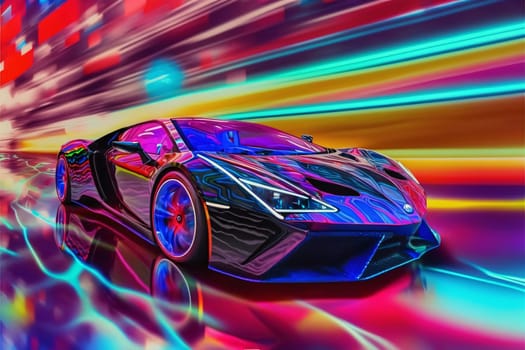 Abstract background design: 3D rendering of a brand-less generic concept car in neon light