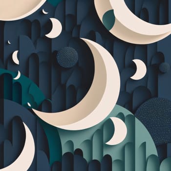 Abstract background design: Abstract background with crescent moon and stars in paper cut style. Vector illustration.