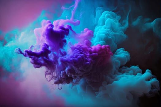 Abstract background design: Purple and blue cloud of ink in water on a black background