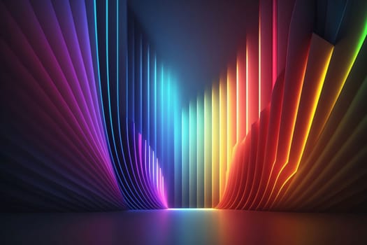 Abstract background design: 3d render, abstract background with neon glowing lines, neon lights in empty room