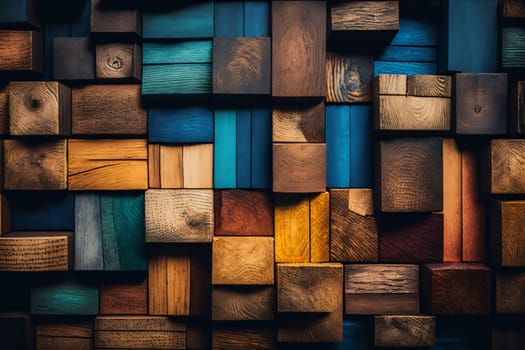 Abstract background design: Colorful wooden blocks background. Close-up of wooden blocks.