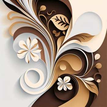 Abstract background design: Abstract 3d vector background with swirls and flowers in beige and brown colors