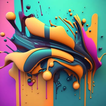 Abstract background design: 3d render of abstract background with colorful paint splashes and drops