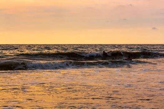 Beautiful sunny landscape panorama with huge powerful waves and clear water in Bentota Beach Galle District Southern Province Sri Lanka island.