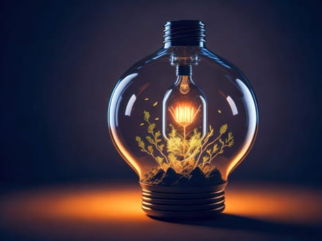 Eco friendly lightbulb with electric energy inside, concept of Renewable Energy and Sustainable Living. concept business energy in nature on the world. Generative Ai