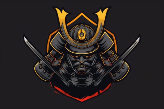 A samurai warrior with a black and gold helmet and two katanas. AIG51A.