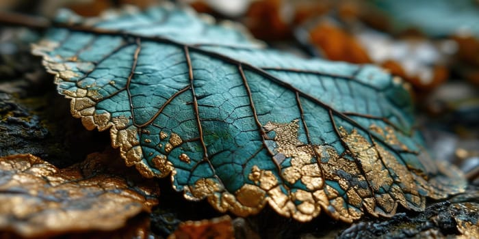 The picture of nature that focused to the gold leaf from tree in the forrest that stay on ground and got illuminated with the bright light of sunlight in the summer or spring time of the year. AIGX03.