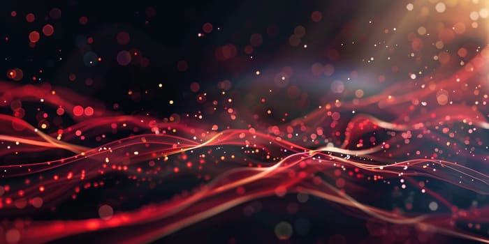 Red and orange glowing particles form a wave pattern on a black background. AIG51A.