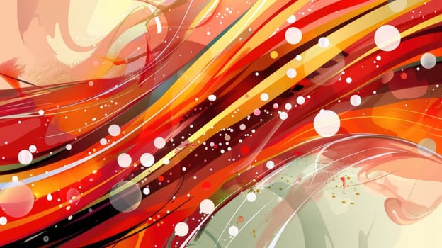 Colorful abstract painting with bright red orange and yellow hues. AIG51A.