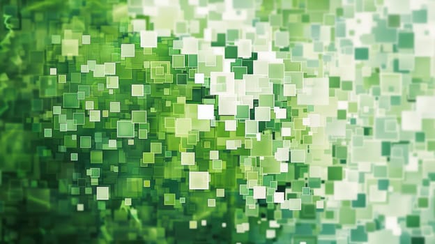 Green and white squares of different sizes on a dark background. AIG51A.