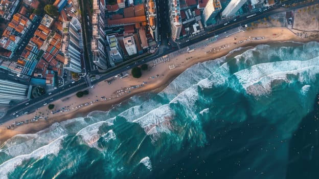 An aerial view of a city by the waterfront showcasing urban design, architectural buildings, and natural landscapes including condominiums, houses, and art installations AIG50