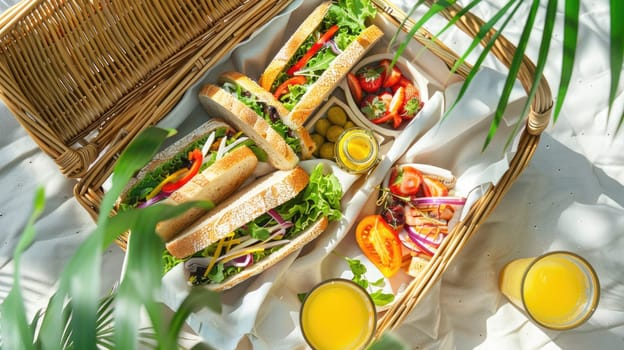 Various types of food are displayed on the table, including a selection of dishes, leaf vegetables, vegetables, and garnishes, showcasing a diverse range of cuisines and ingredients AIG50