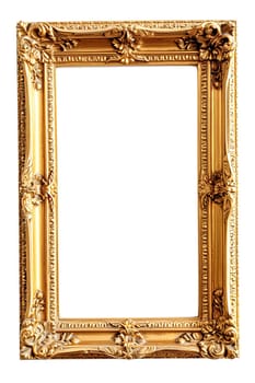 Blank empty 2:3 golden picture frame isolated on white background