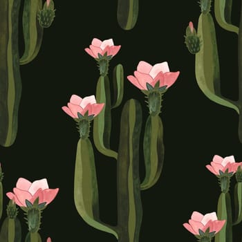 Cacti. Seamless watercolor pattern for wrapping paper, wallpaper and textiles