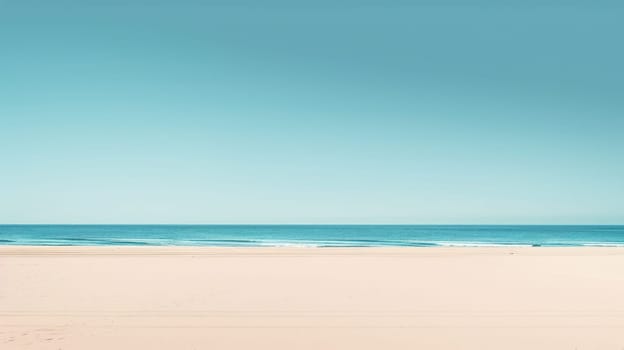 A serene landscape featuring a coastal beach with crystal clear water, waves gently rolling in under a sunny sky dotted with fluffy clouds, creating a picturesque horizon AIG50