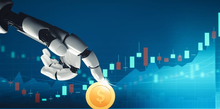 MLP 3D rendering futuristic droid robot technology development, artificial intelligence AI, and machine learning concept. Global robotic bionic science research for future of human life.