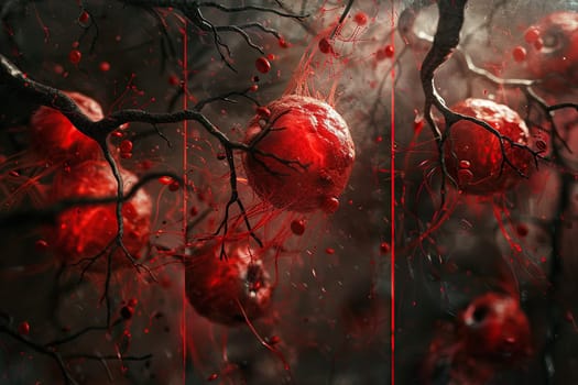 Red blood cells in the blood stream macro illustration.