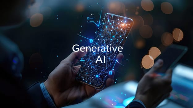 Generative AI creation by AI artificial intelligence brain processor in concept of AI artificial intelligence engineering, big data and AI machine learning to use generative AI for business. LLMs