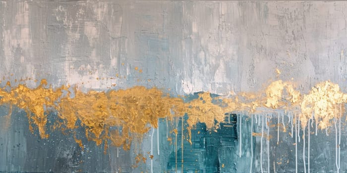 The abstract picture of the gold, blue and black colour that has been painted or splashed on the white blank background wallpaper to form random shape that cannot be describe yet beautiful. AIGX01.