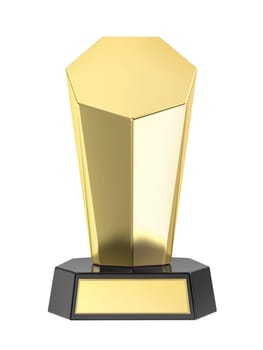 Golden obelisk trophy on shiny black base