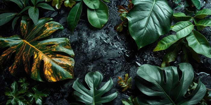 The picture of nature that focused to the green leaf from tree in the forrest that stay on ground and got illuminated with bright light of a sunlight in the summer or spring time of the year. AIGX03.