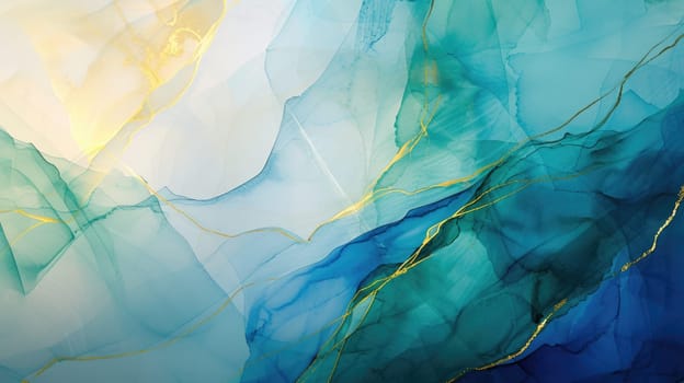 Close up of tiles of marble was painted by abstract color with green and blue mixed background. Painting was painted with elegance colorful watercolor in geometry shape at light marble tiles. AIG42.