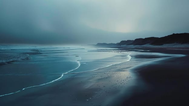 A picturesque beach with waves crashing against the shore under the colorful sunset sky, creating a mesmerizing natural landscape AIG50