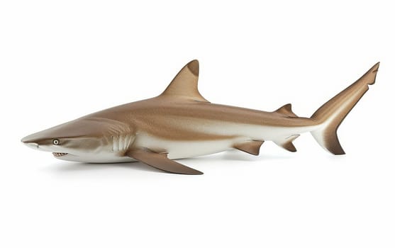 Profile shot of a brown shark cruising in clear waters with a neutral background