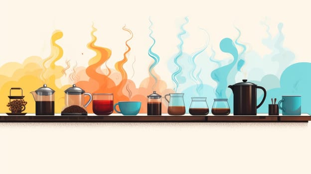 Artisanal coffee cartoon illustration - AI generated. Coffee, cup, difference, smoke.