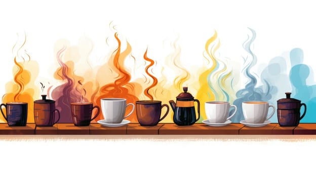 Artisanal coffee cartoon illustration - AI generated. Coffee, cup, difference, smoke.