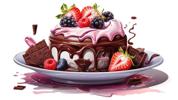 Chocolate indulgence cartoon illustration - AI generated. Chocolate, dessert, strawberry, cream.