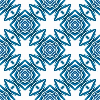 Ethnic hand painted pattern. Blue tempting boho chic summer design. Watercolor summer ethnic border pattern. Textile ready nice print, swimwear fabric, wallpaper, wrapping.