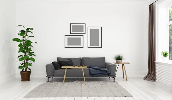 modern living room. Scandinavian interior design. 3d rendering concept