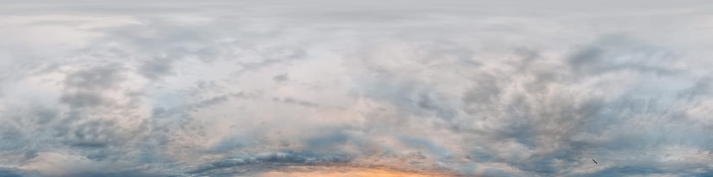 Dramatic overcast sky panorama with dark gloomy Cumulonimbus clouds. HDR 360 seamless spherical panorama. Sky dome in 3D, sky replacement for aerial drone panoramas. Weather and climate change