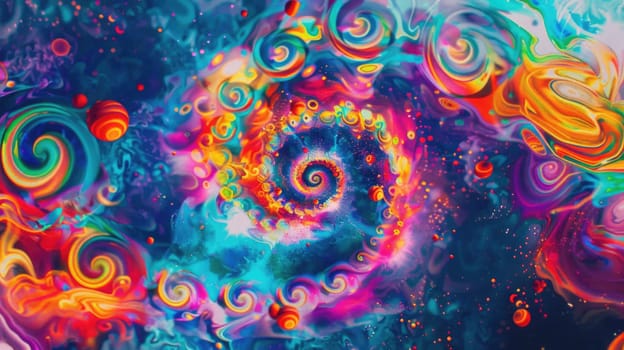 An organisminspired art piece with swirling patterns and bubbles in electric blue and magenta hues on a black background. The circles and symmetry create a visually captivating display AIG50