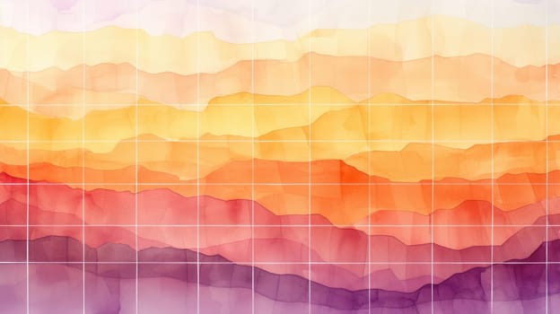 Colorful watercolor with gradient of sunset painting with white squares. A colorful abstract painting with vibrant shades of purple and orange. Image of brushstrokes in the orange and purple. AIG42.