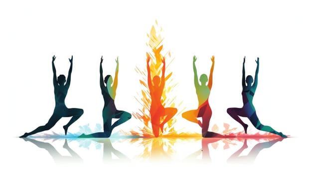 Yoga harmony cartoon illustration - AI generated. Yoga, exercise, people, colorful, fitness.