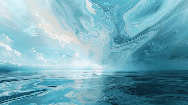 A beautiful painting capturing the azure water and cloudy atmosphere of the ocean, where liquid waves meet the sky in a stunning display of art AIG50