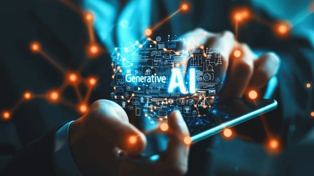 Interact with AI artificial intelligence brain processor in concept of AI artificial intelligence engineering, big data and AI machine learning to use generative AI for business support. LLMs