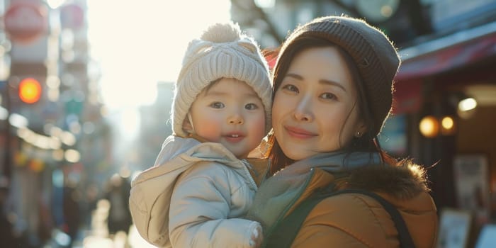 asian woman and her toddler. ai generated