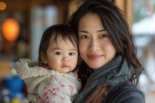 asian woman and her toddler. ai generated