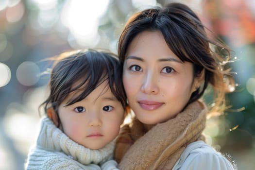 asian woman and her toddler. ai generated